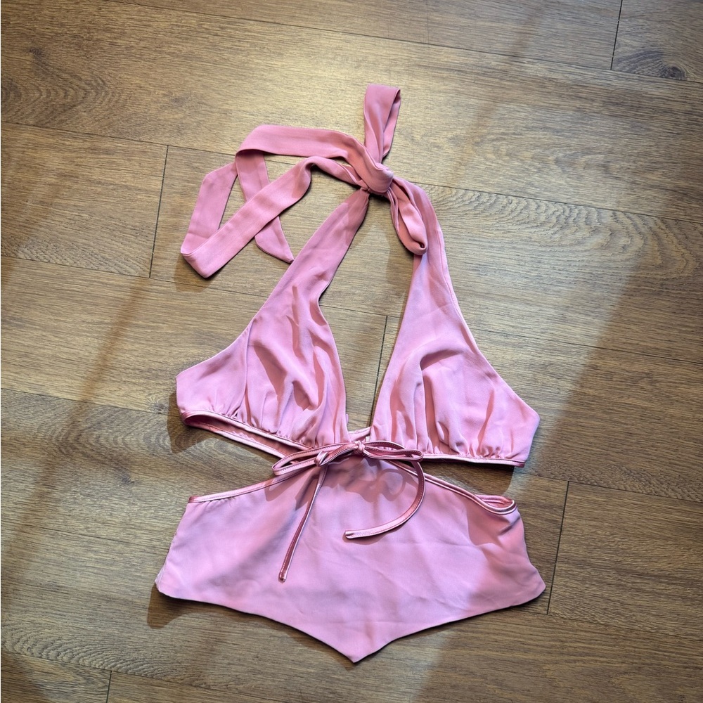 Pink Halter Tie Bikini Top